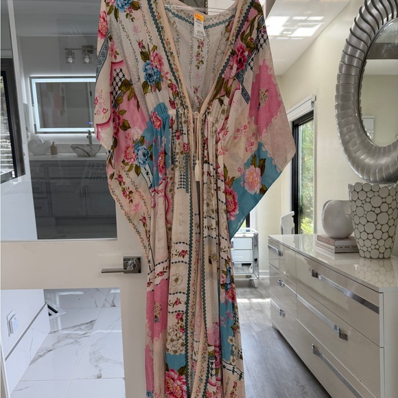 Agua Bendita Other - Agua Bendita Floral Tie-Front Kaftan in Pink, Blue, Cream